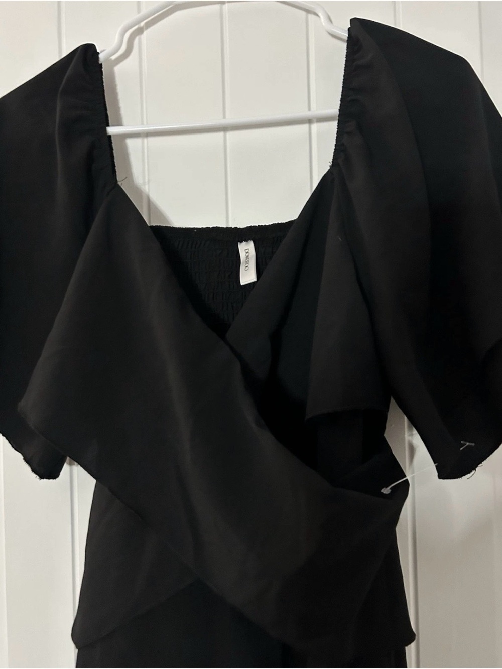 Chic Black Ruffle Wrap Mini Dress - Picture 5 of 12